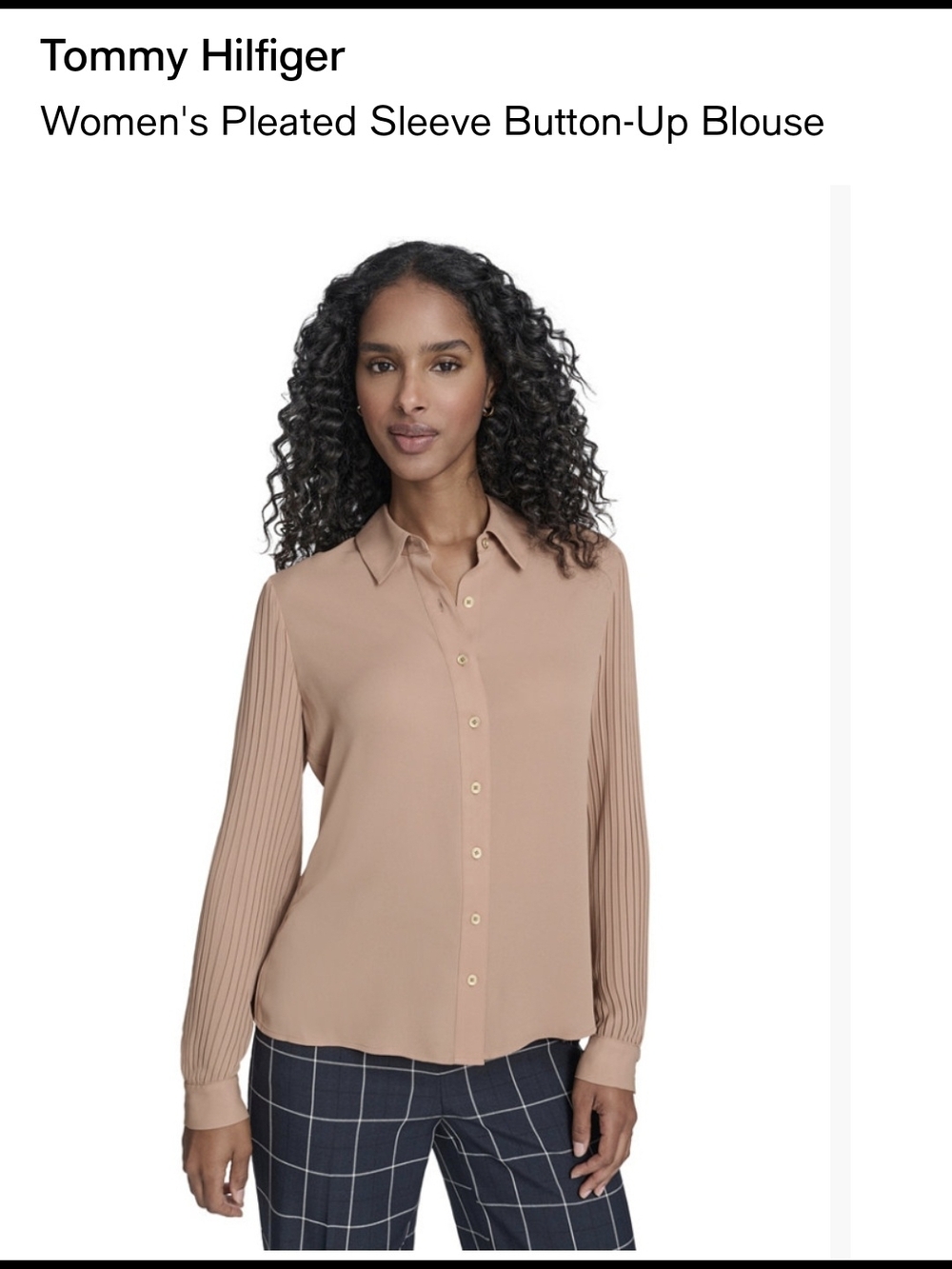 Tommy Hilfiger Women's Pleated-Sleeve Button-Up Blouse - Beige Sz Large & Medium